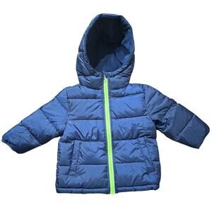 Wonder Nation Toddler Boys Navy Blue & Green Winter Coat Size 2T New